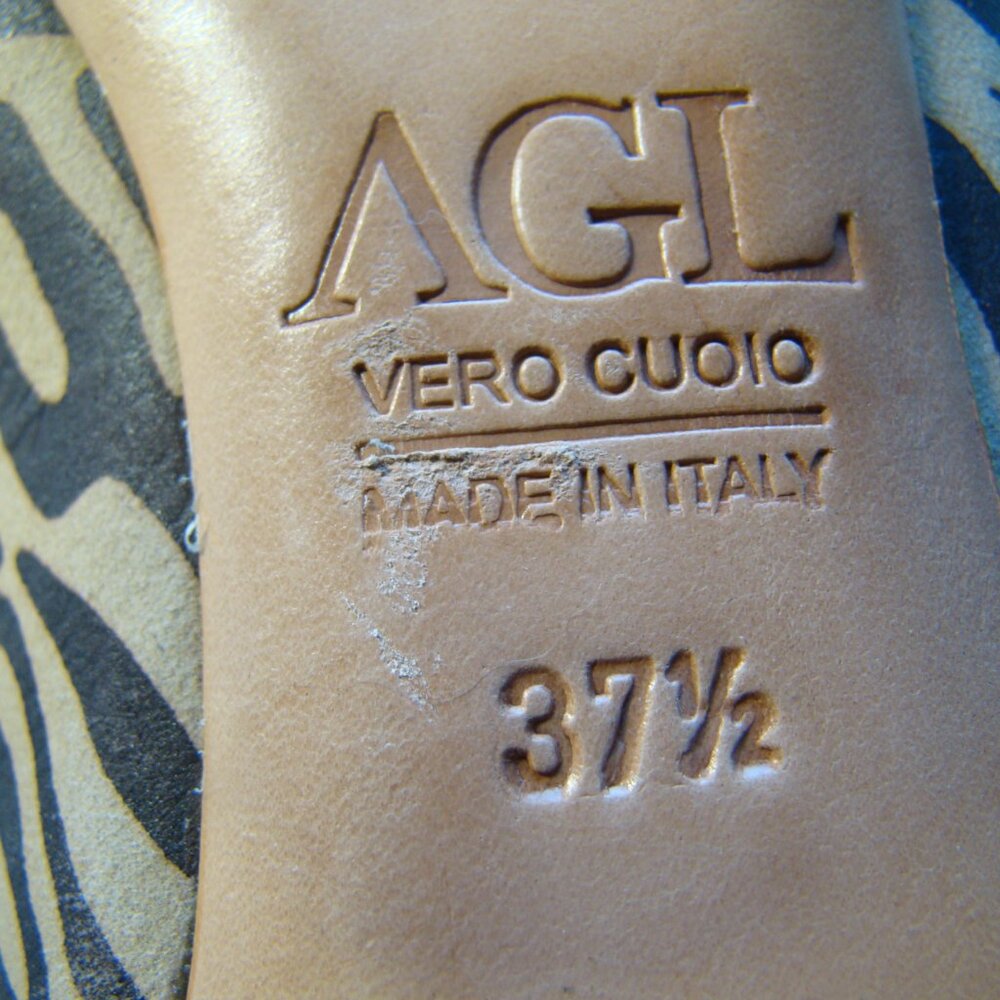 AGL Attilio Guisti  Italian animal print silver buckle peep toe flats, size 6.5 - Picture 7 of 8